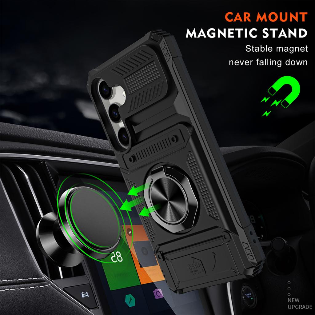 Phone Case for Samsung Galaxy S25 FE S26 S24 Ultra Plus S23 A17 A26 A16 A56 A36 A55 Wallet Card Holder Rotated Ring Kickstand