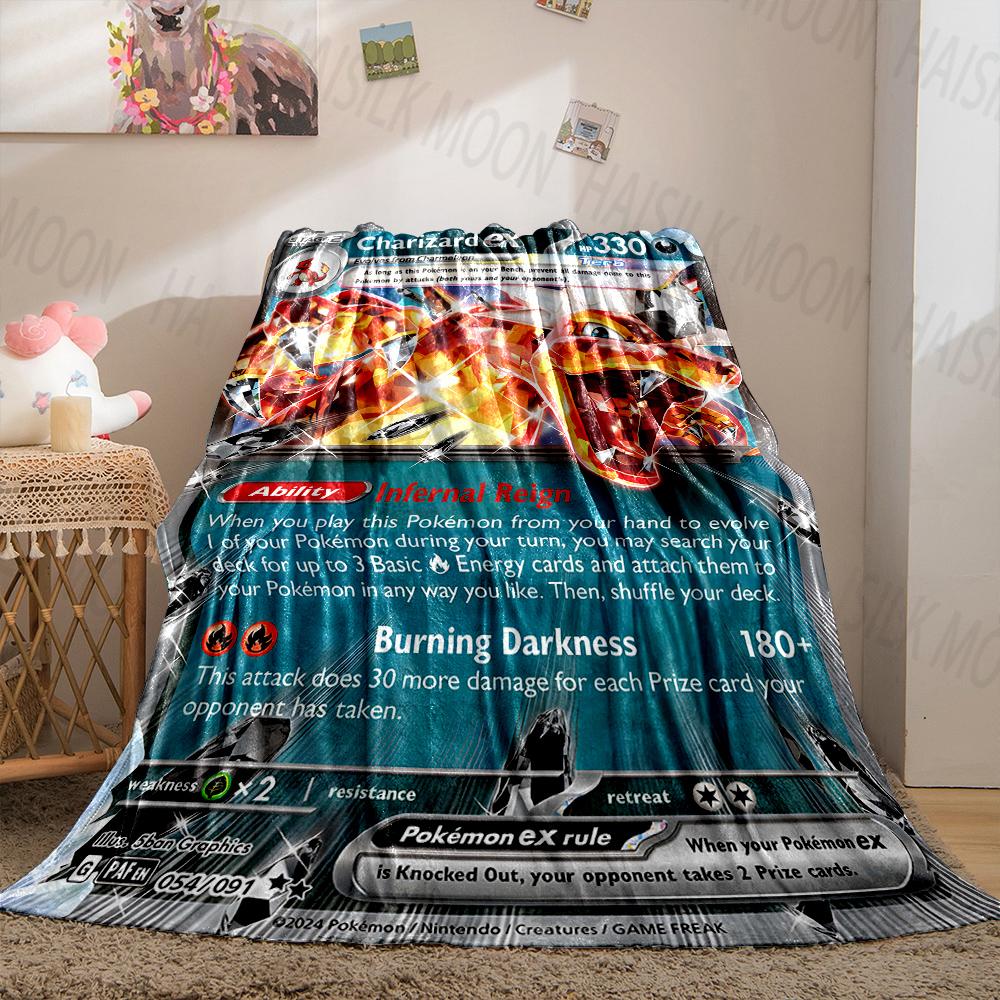 1PC Pokémon Cards Charizard Print Blanket Fluffy Plush Sofa Bed Blanket for Kids Adults Travel Camping Supplies Car Office Gifts