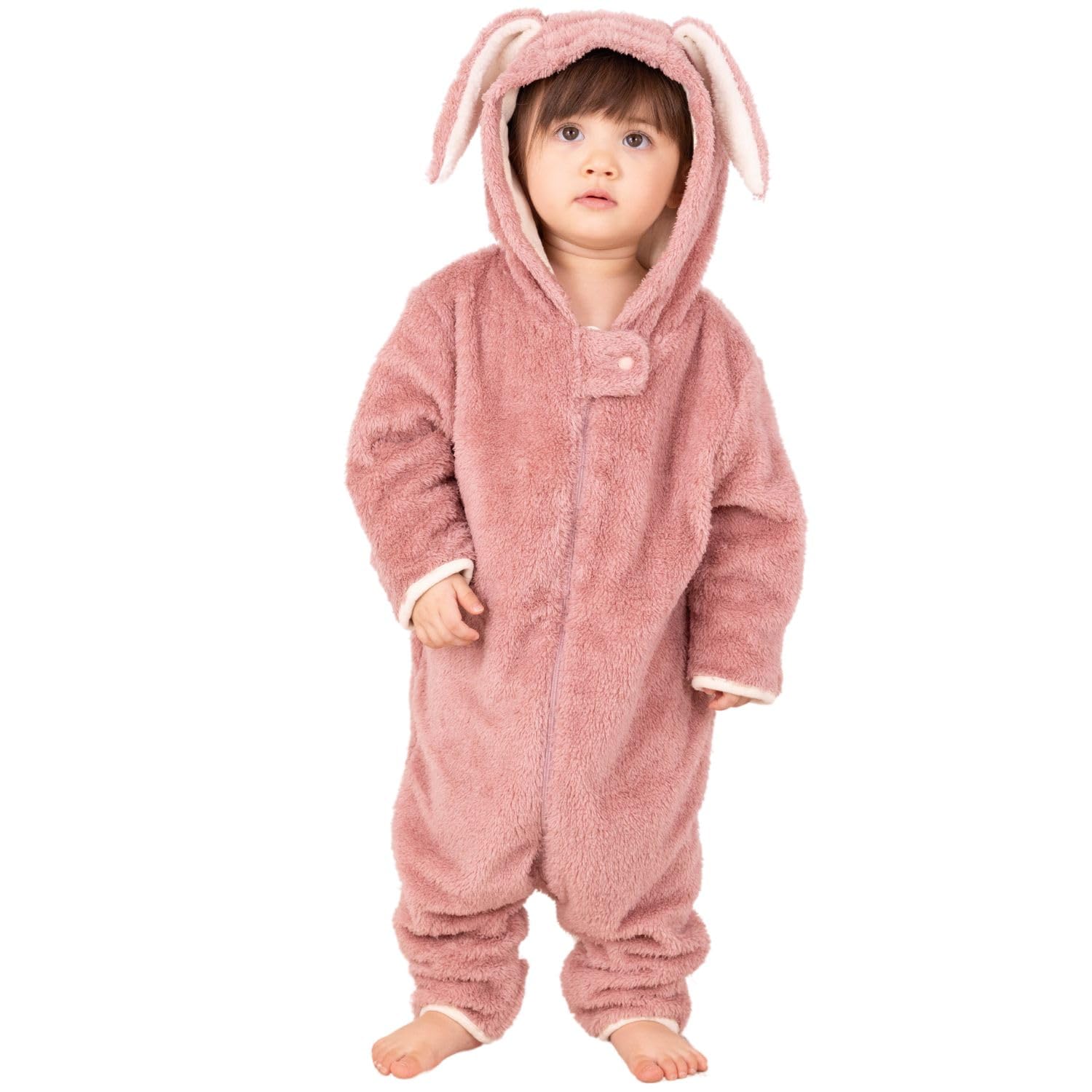 

Sweet Mommy Baby Bear Rabbit Kigurumi Romper Jumpsuit Coverall Cold Protection Hooded Marshmallow Boa Organic Cotton Lining Ash Pink 80 [Sweet Mommy]