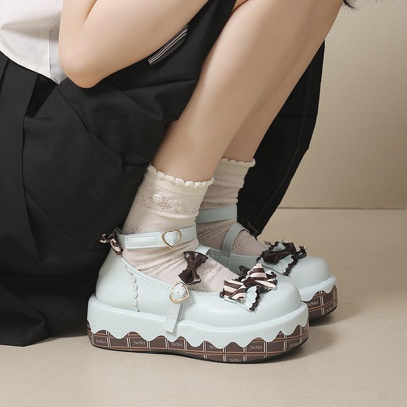 Muffin thick sole cute sweet Lolita round head Mary Jane shoes women's versatile Lolita bow small leather shoes