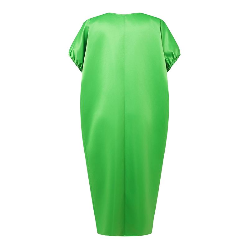 Plus Size Women Summer V Neck Short Batwing Sleeve Splits Baggy Satin Party Long Dress