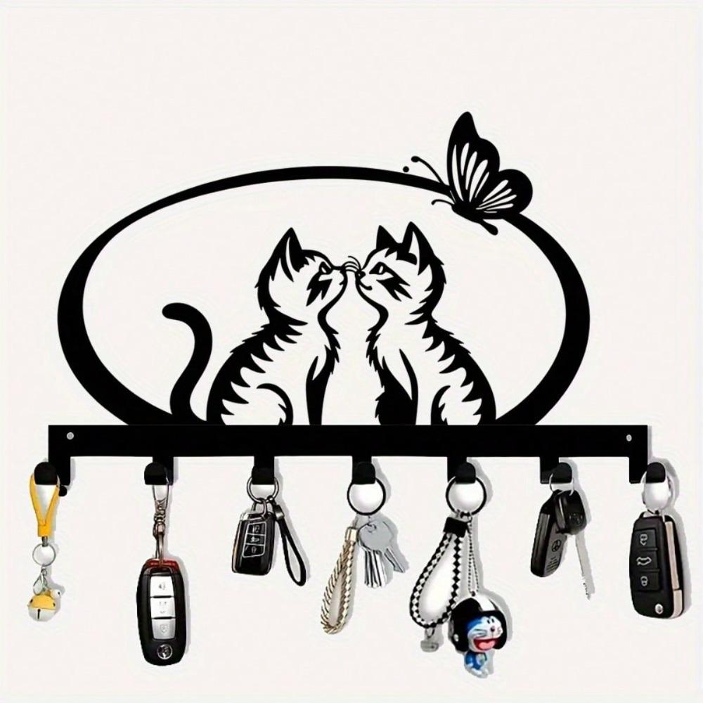 Kissing Cat Key Hooks Set 7 Hooks Rustproof Wall Mounted Organizer for Keys Towels Kitchen Decorative Home Storage