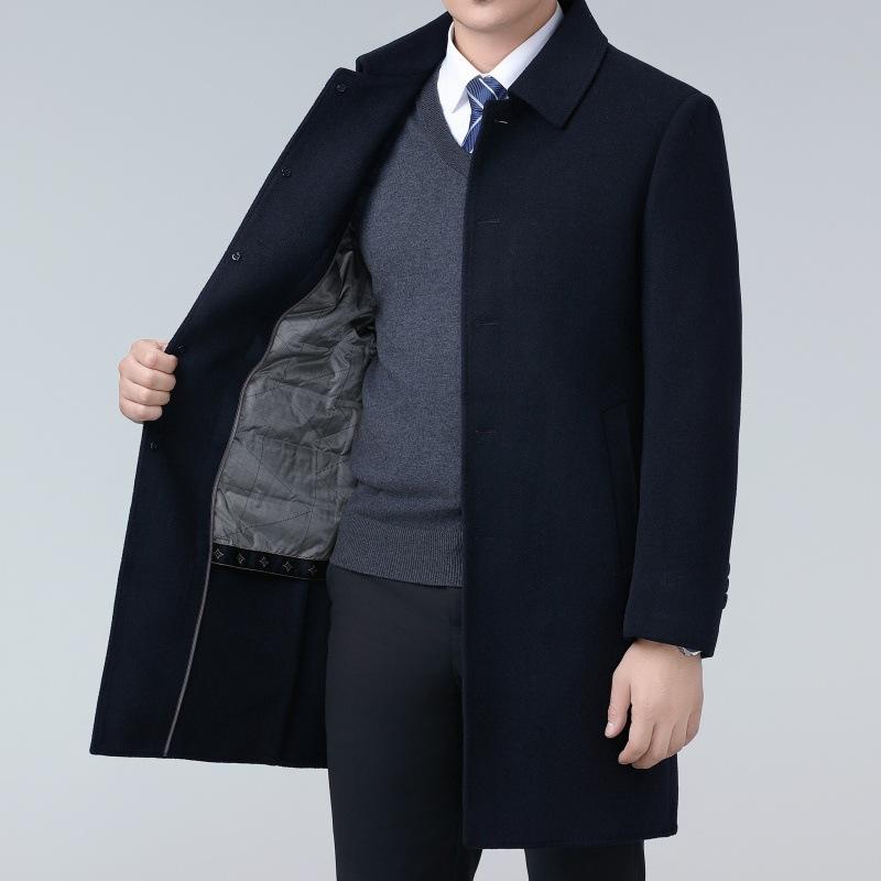 Double-sided cashmere coat for men, middle-aged dad, winter clothing, mid-length woolen woolen coat, men's down-lined windbreaker