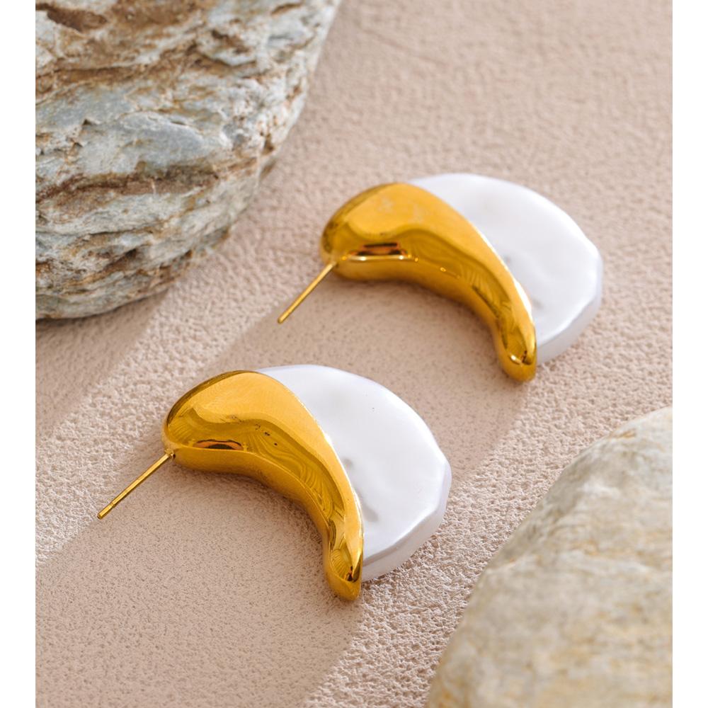 Eetit Women Simulated Pearls Moon Huggie Earrings for Women Stainless Steel Golden Statement Cast Unique Jewelry Prevent Allergy