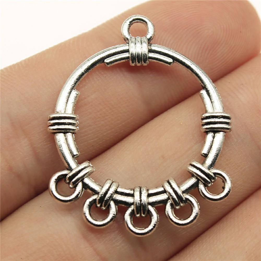 10pcs Round Earring Connector Charms For DIY Vintage Chandelier Earring Making Antique Silver Plated Findings Accessories