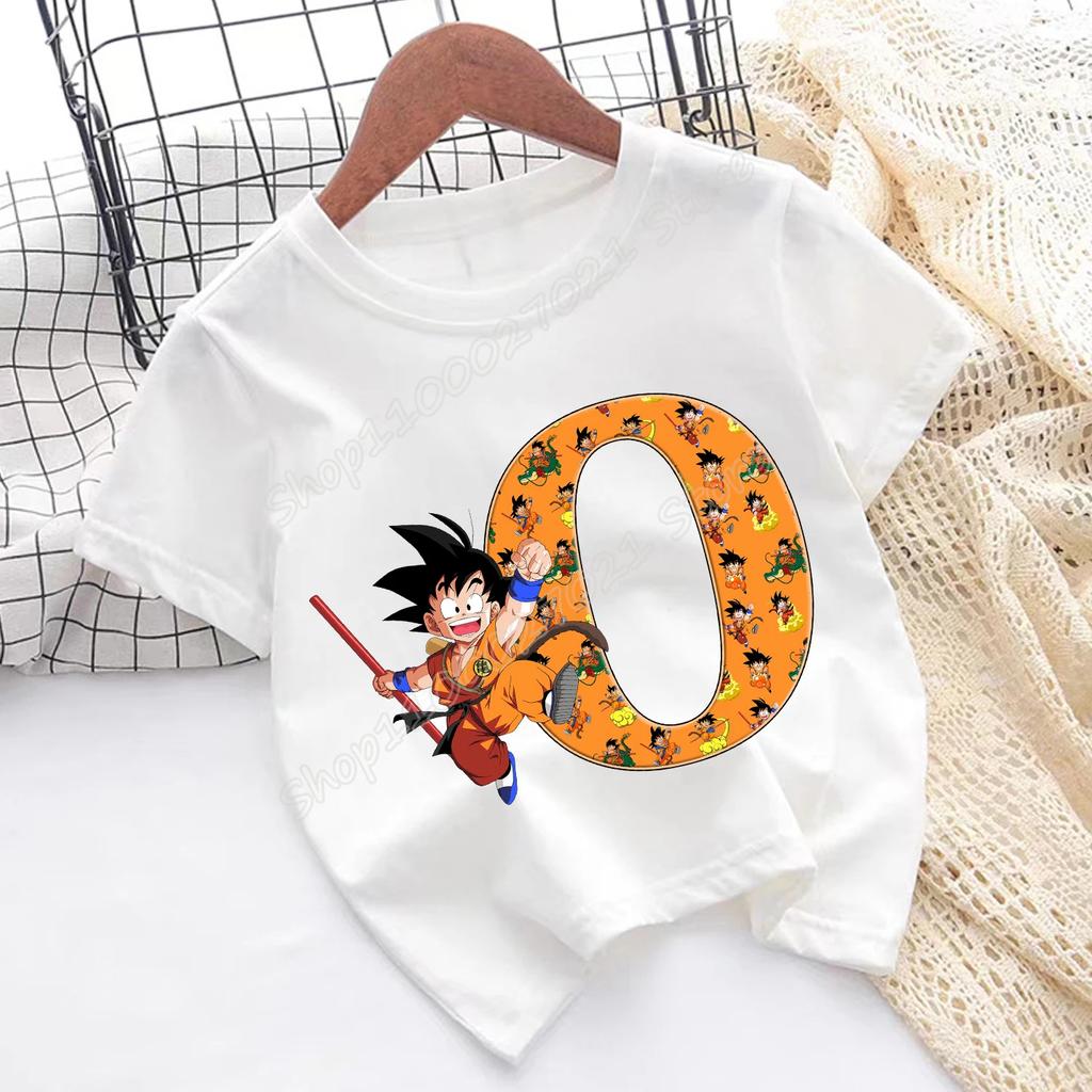 Dragon Ball Goku T-shirt Children A-Z Letter Tee Top Cartoon Summer Fashion White Short Sleeve Clothing Kids Casual Clothes Gift