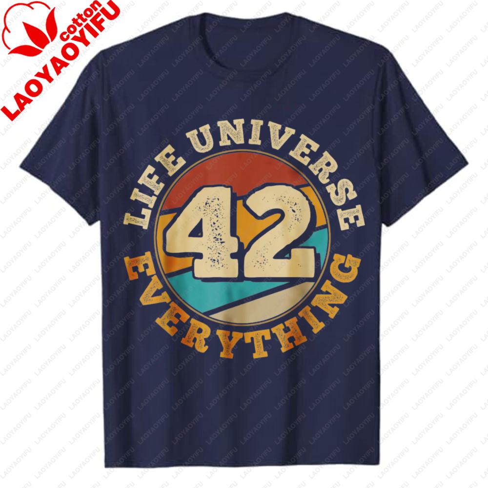 

42 Life Universe and Everything Science TShirt Retro Distressed Hitchhikers Guide To The Galaxy Graphic Tee Sci Fi Casual Top S