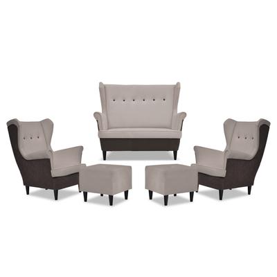Wohnzimmergarnitur Sessel ARI DUO Sofa Sessel Hocker braun - beige