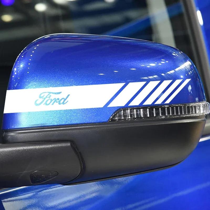 2PCS Vinyl Car Rearview Mirror Sticker Auto Side Body Stripe Decal Decoration for Ford Mustang Transit Ranger Focus Kuga S-MAX