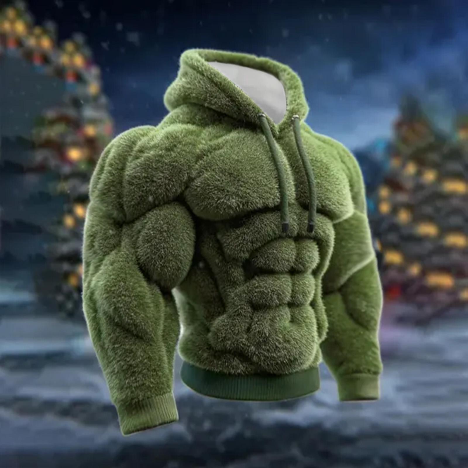 Ionia Heren Kerst Spier Lelijk Print Lange Mouw Casual Sport Hoodie XL groen