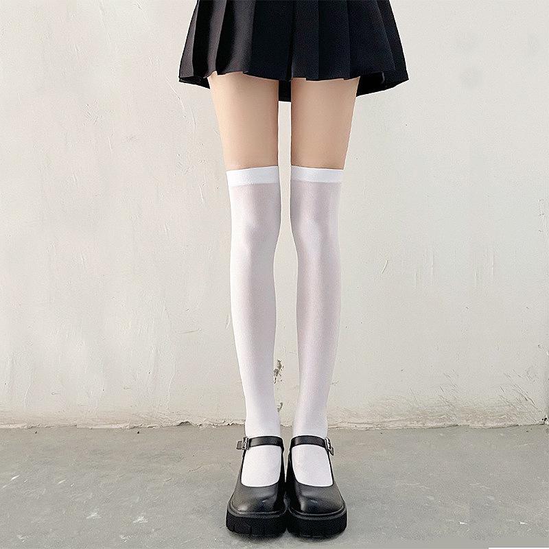 Women's White Silk Knee-High Socks: Thin, Over-the-Knee, Mid-Tube for Spring & Autumn