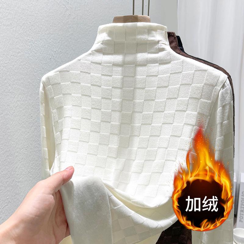 

Semi-turtleneck plaid jacquard t-shirt women s summer new velvet undershirt top tide XXXL белый