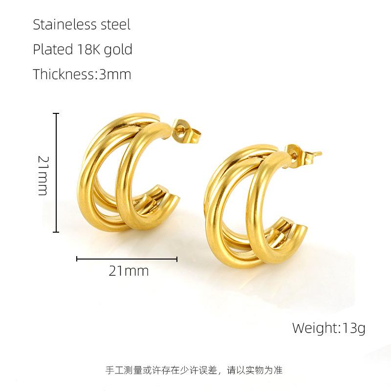 

Новые серьги из титановой стали с золотым покрытием, легкая роскошь, геометричный многослойный дизайн, нишевые высококлассные серьги с темпераментом 18K золотой