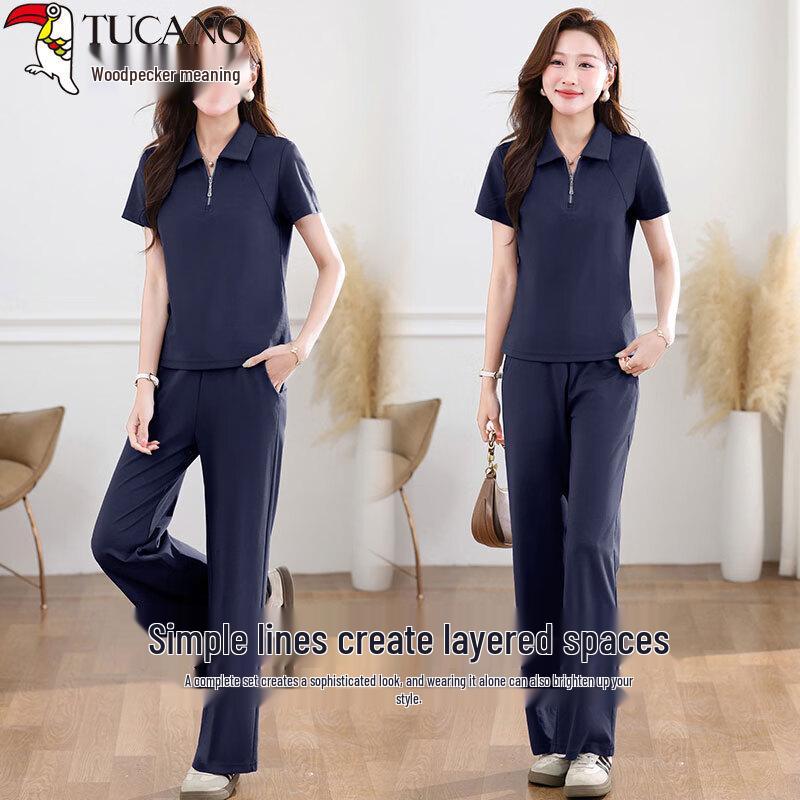 

Woodpecker Women s Summer Polo T-Shirt & Wide-Leg Pants Set 3XL