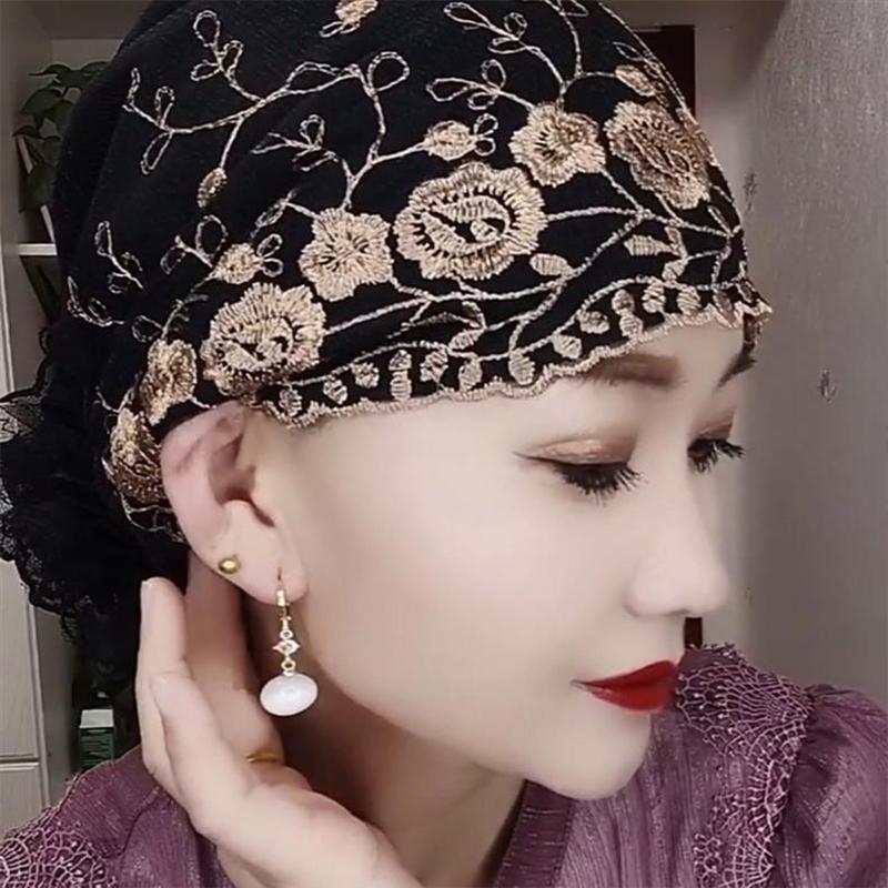 Damen Spitzen-Turbankappen für Damen Atmungsaktive Netz-Beanie-Mütze Muslimische Sommer-Kopfbedeckung Kappe