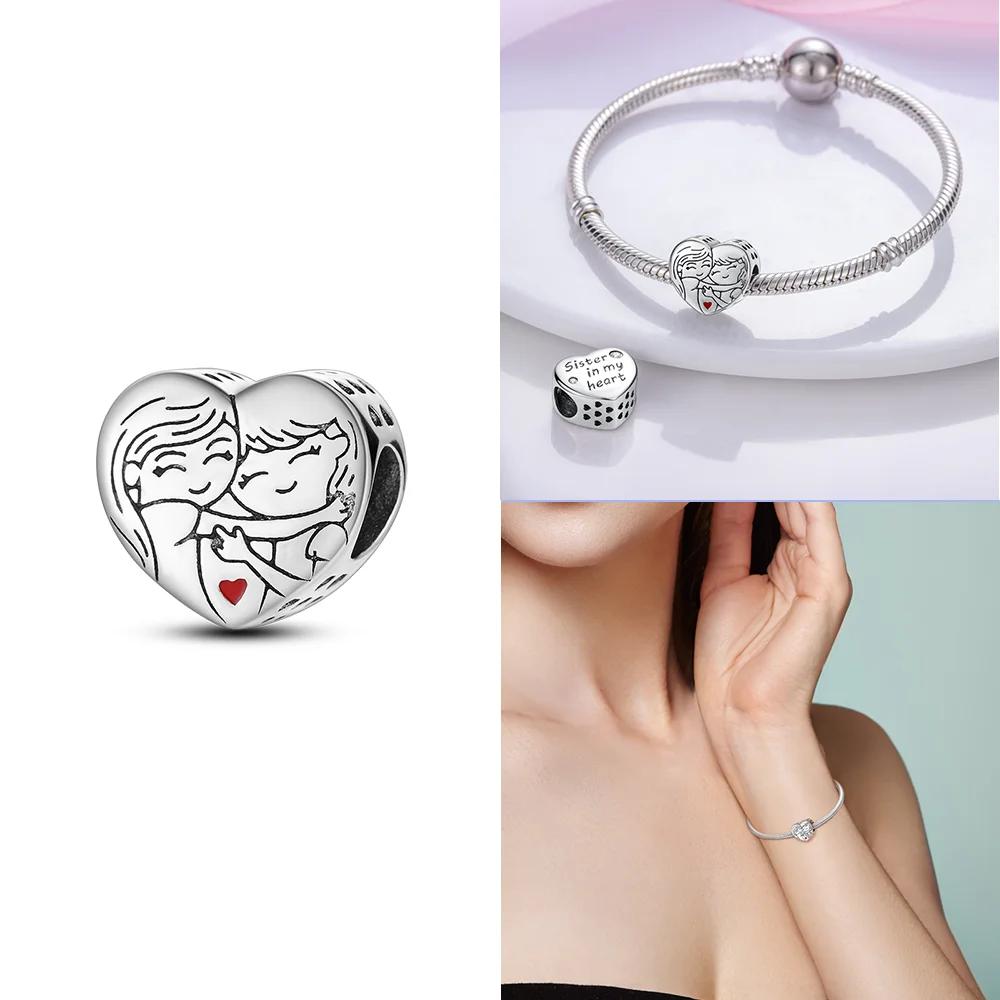 Love Heart Family Charms Pendant Original Copper Charm Beads Fit Bracelet Charm Women Diy Jewelry Gift