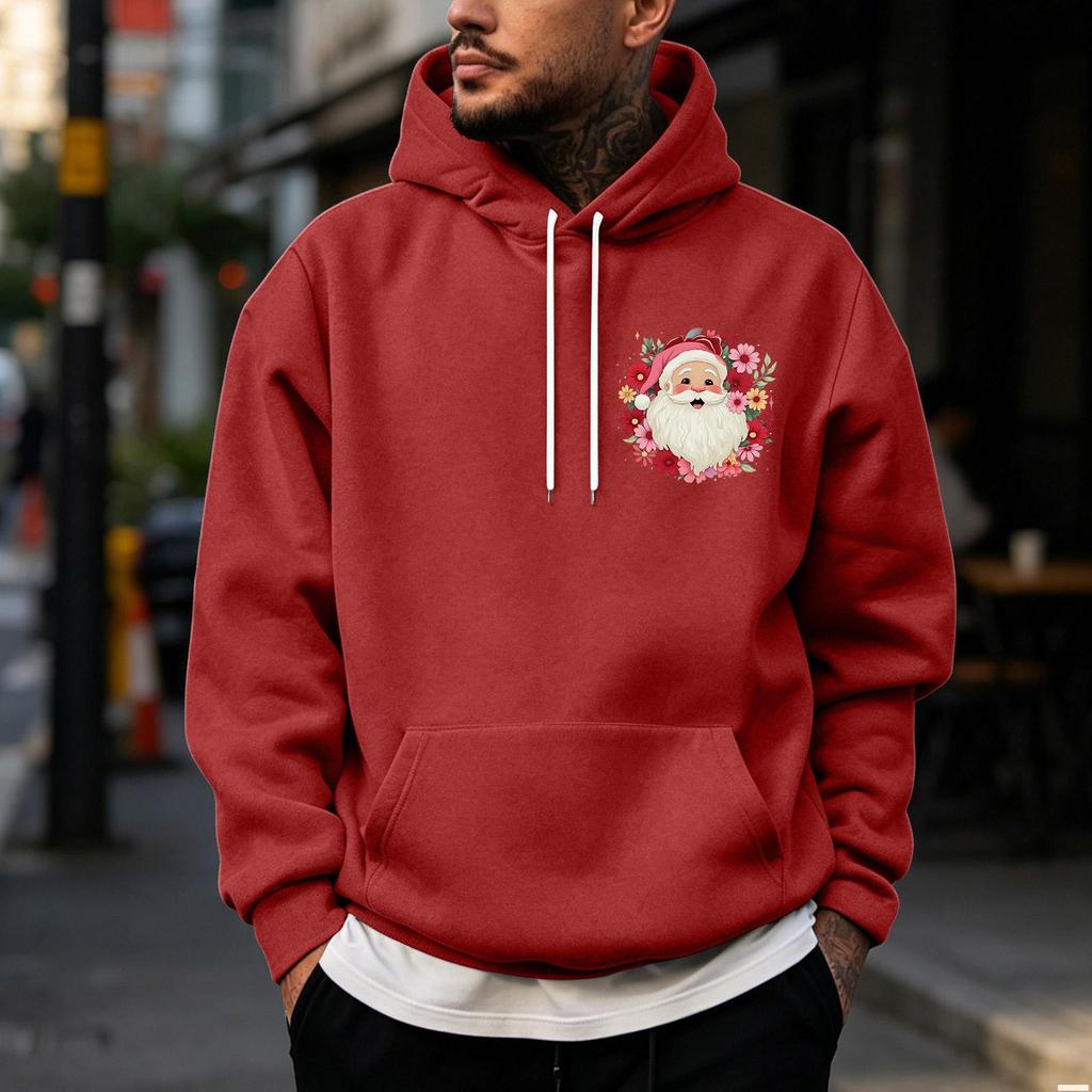 Men's Christmas Print Lined Zip Front Pullover Hoodie Cozy Winter Sweatshirt for Holiday