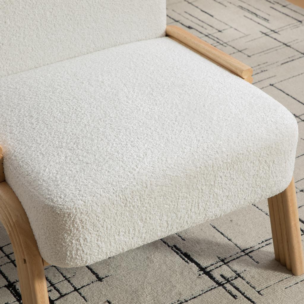 Scandinavian Fabric Lounge Chair – Soft Chenille Fabric and Sturdy Wood Frame, Ideal for Living Room & Bedroom-Ivory