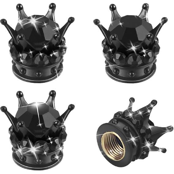 4PCS Crown Bling Tire Valve Stem Caps - Crystal Diamond Car Wheel Tire Caps - Handmade Rhinestone Universal Chrome Vehicle Tire Caps for SUV, Trucks,