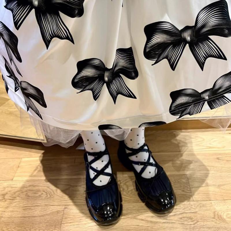 Sheepskin version~ retro leather platform ballet girl bow muffin Mary Jane single shoes small leather shoes