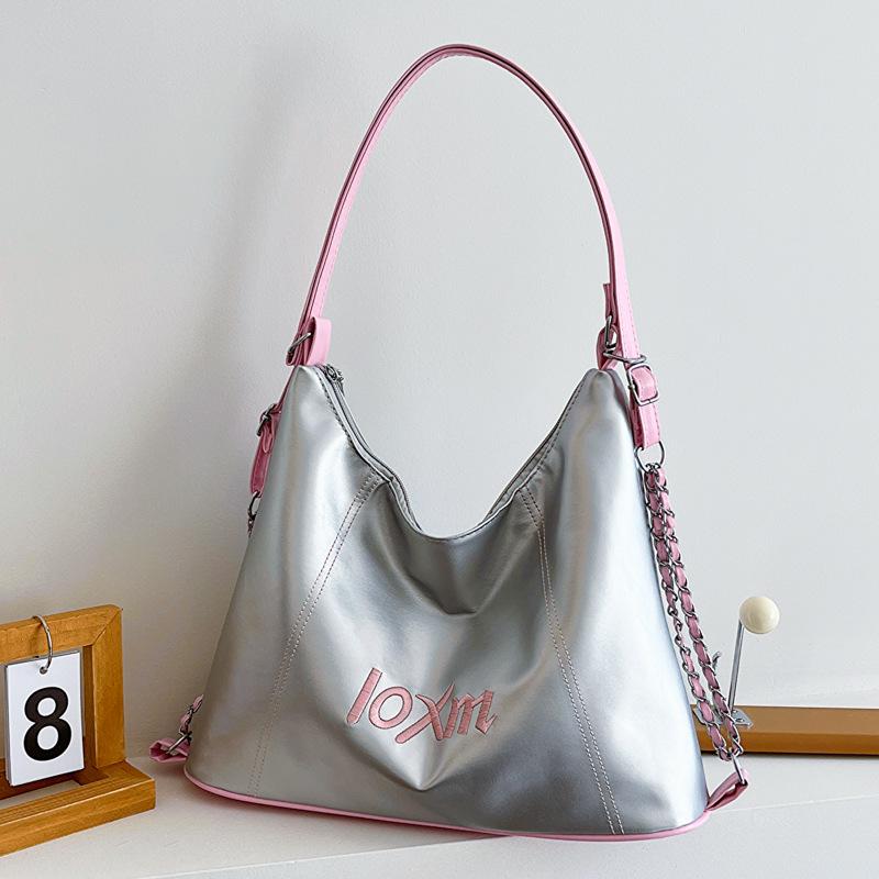 

Женская сумка 2023 года, осенняя, с цветными блоками, большой вместимости: Подмышка, Плечо, Кроссбоди, Тоут. серебряный