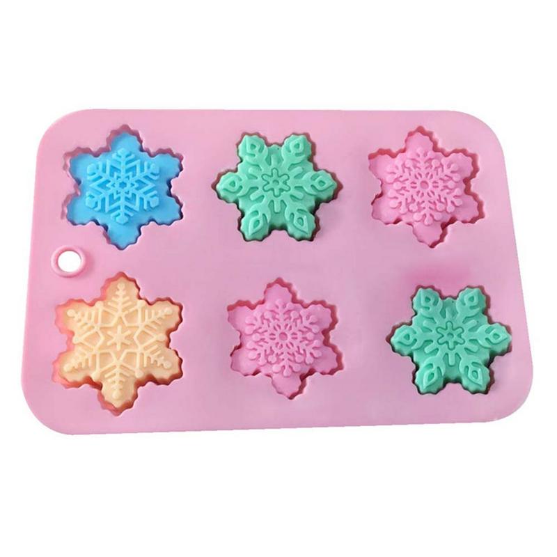 6 Shape Christmas Snowflake Silicone Cake Soap Mold DIY Handmade Pudding Chocolates Candle Mold