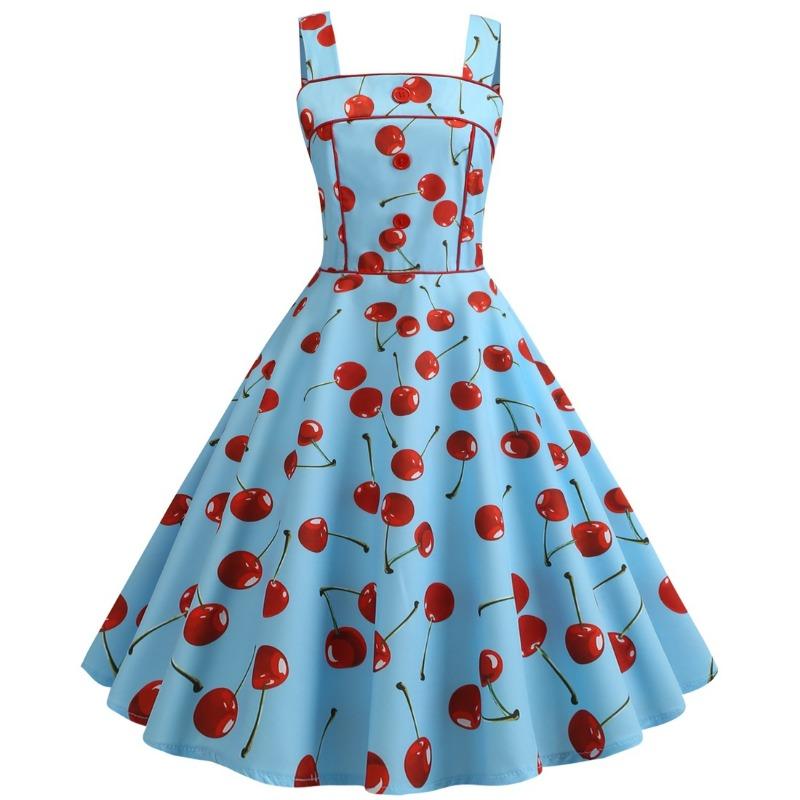 New product source Sexy strap single-breasted decorative cherry print pendulum skirt