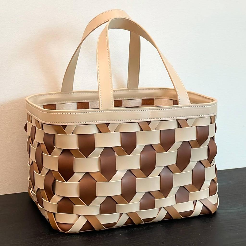 Woven Basket with Handles Handwoven Storage Rectangular Laundry Hamper for