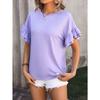 Women's Spring Summer Solid Color Round Neck Lotus Leaf Sleeve Short Sleeve T-shirt Top