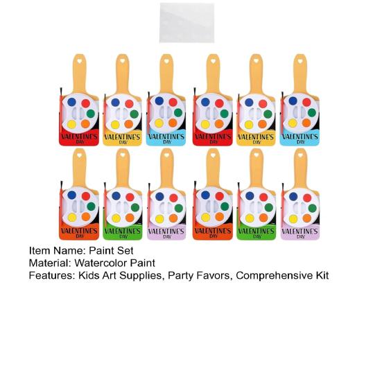 Watercolor Paint Set 5 Colors Paints Palette with Paintbrush Mini Paint Set Includes Paint Brush Shape Valentine's Day Cards Gift for Kids Party