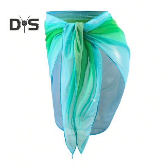Beach Sheer Cover Up Skirt Gradient Color Chiffon Bikini Wrap Versatile Scarf Swimwear Shawl Sunscreen Cover Up