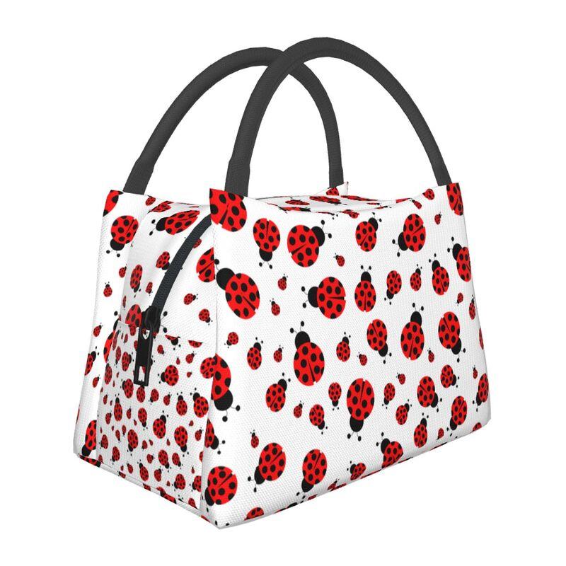 Cute Cartoon Ladybug Thermal Lunch Bag for Women Girls Portable Insulated Cooler Bag for Picnic Beach Work Reusable Lunch Box