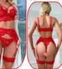 Lace Cross Strap Lingerie Set with Thong  Seductive Five Piece Set