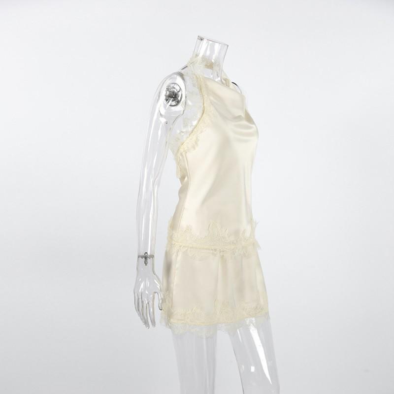 Womens 2026 Satin Lace Halter Vest Skirt 2-Piece Set Casual Elegant Party Outfit