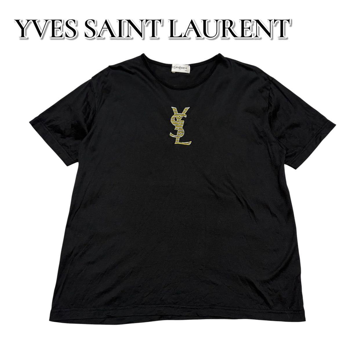 Used Yves Saint Laurent t-shirt short sleeve logo embroidery black cotton y2k 00s Yves SAINT LAURENT black Heisei