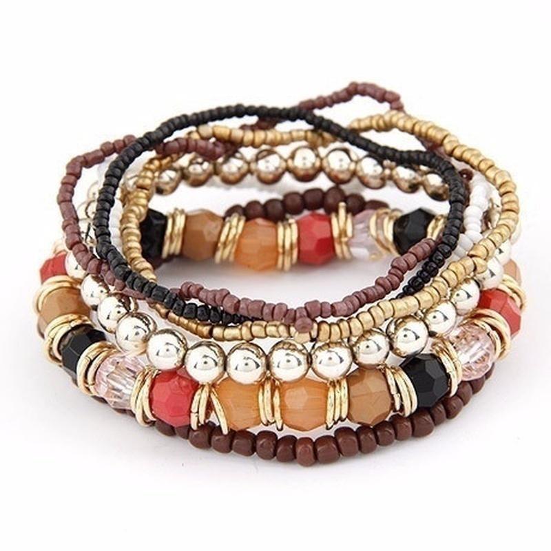 2018  Fashion Jewelry Bohemian Multilayer Beads Bracelets & Bangles for Women Elastic Strand Bracelets Woman