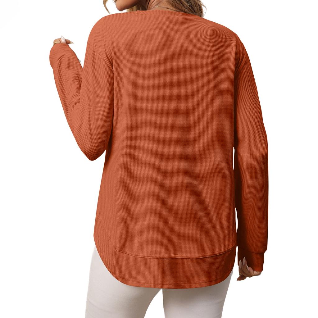 Women's Loose  Casual Versatile T-shirt Knitted Long Sleeves