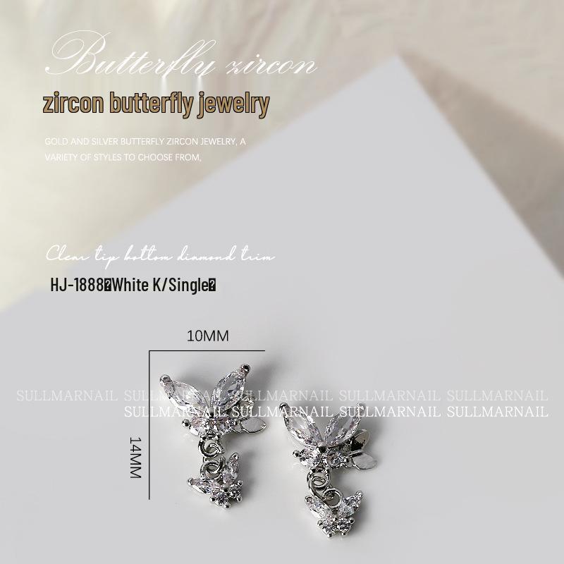 Butterfly Zircon Nail Art Jewelry: Pearl, Ribbon, Gold & Silver Pendant