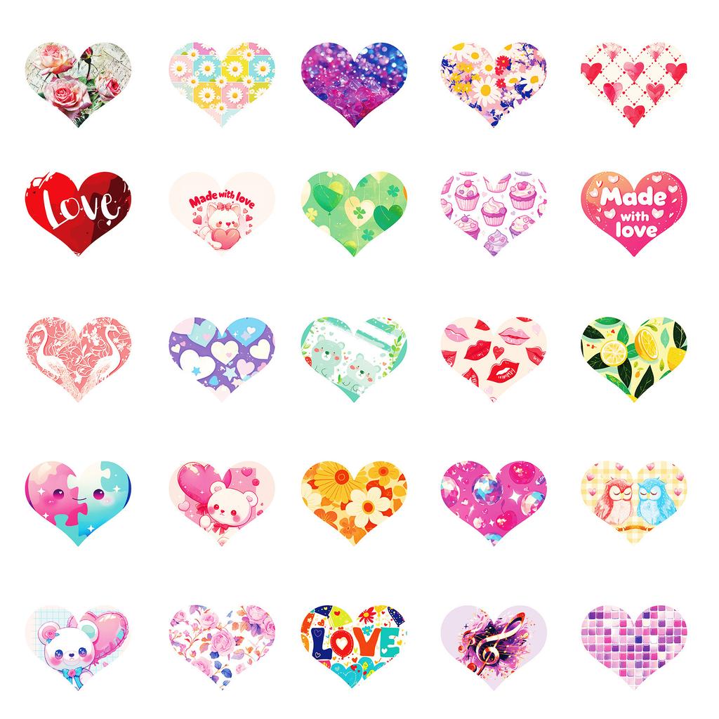 50 Autocollants Cœur Premium PP pour la Saint-Valentin Ordinateur Portable Réfrigérateur Skateboard Gobelet à Eau Autocollants Décoratifs Étanches
