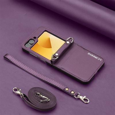 Crossbody Brieftasche Hülle für Samsung Galaxy Z Flip 6 5 4 3 Flip6 Flip5 Flip4 Flip3 5G Kartenhalter Handschlaufe Lanyard Lederhülle