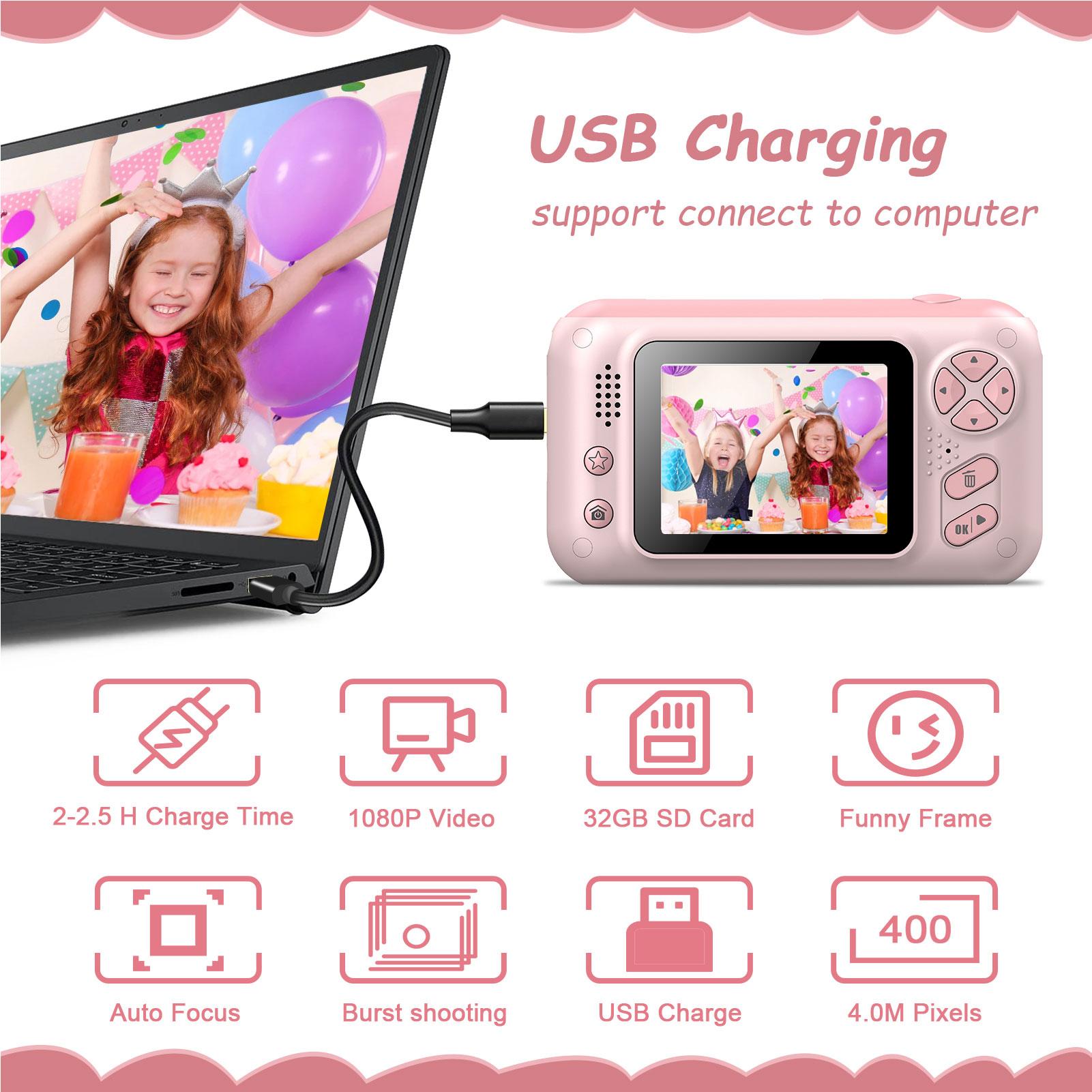 Kids Camera Children Digital Selfie Camera Video Camcorder Toys 180 degrees  Flip Video Camera for Kids Pink розовый