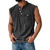 Canotta da uomo senza maniche con scollo Henley, abbottonatura e taschino sul petto, vestibilità casual ampia, maglietta estiva