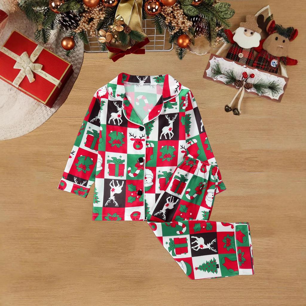 New Flame Retardant Christmas Cartoon Pattern Printed Home Clothes Children's Long-sleeved Trousers Pajamas Air-conditioned Clothes Set