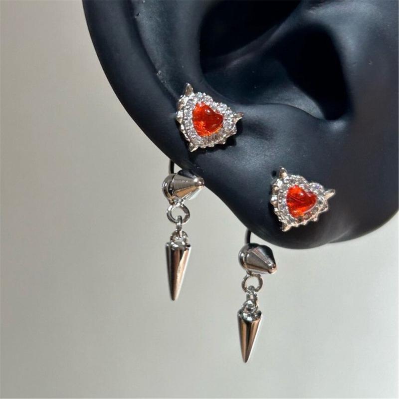 Heart Wing Ear Bone Nail Sparkling Rhinestones Cartilage Studs Earrings Handmade Ear Jewelry For Women Daily Wear