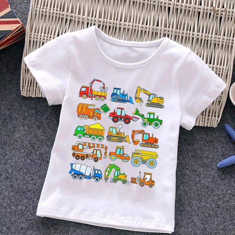 Firetruck Firefighter Kids Clothes Short-sleeved T-shirts Children Sweatshirt Cartoon Cartoon Car Excavator Boys Girls Clothing