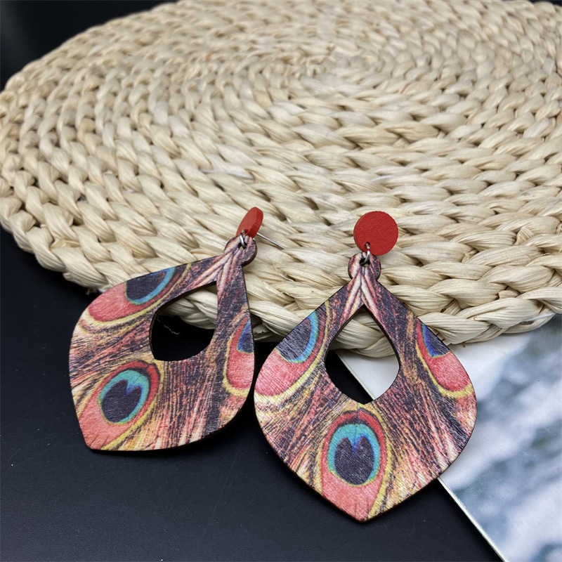 Wooden Earrings Long Earrings Retro Ethnic Style Peacock Feather Bohemian