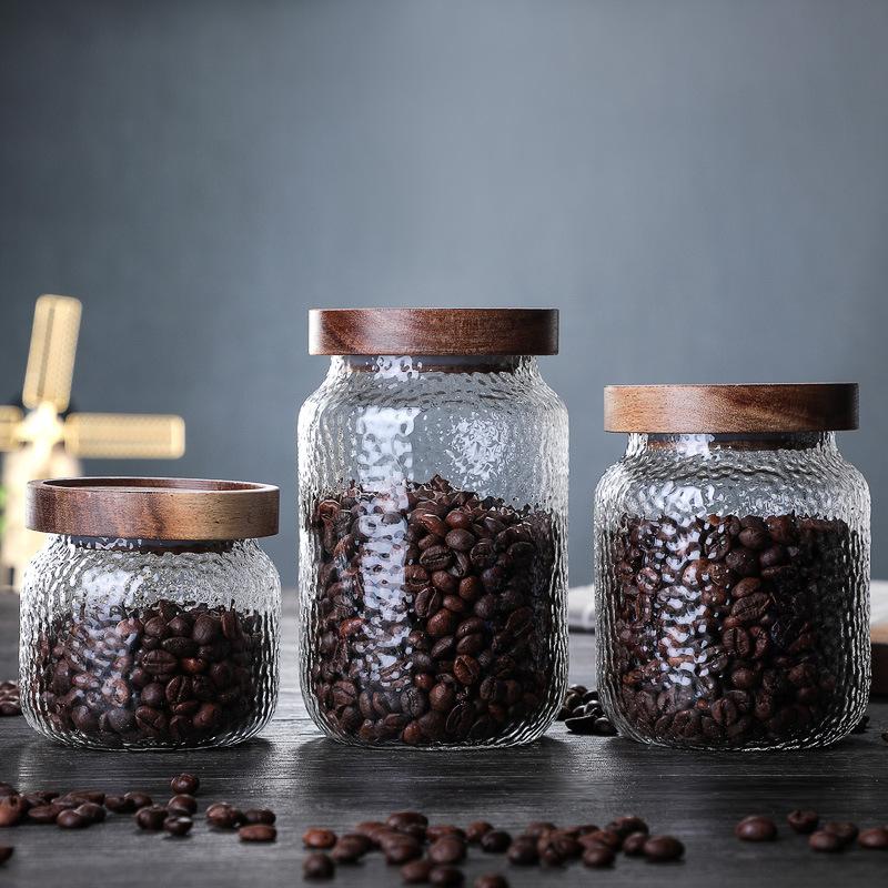 Acacia Food Coffee Bean Tea Glass Storage Jar