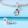 Beads Copper Charms Original Pink Heart Penguin Pendant Beads Fit Bracelet Jewelry Diy Women Fine Gift Accessory