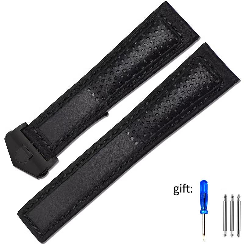 Cowhide Watch Strap 22mm Wristband For Tag Heuer Carrera Diving Monaco F1 Fiyta Tissot Watch Band Red Stitches Leather Bracelet