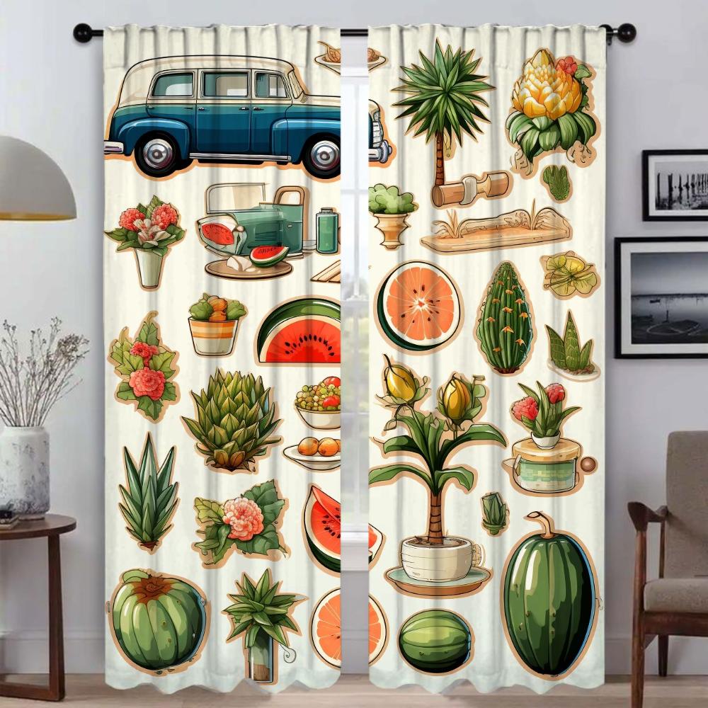 Perdele de bucătărie cu ilustrații de viață de vară pentru camera de zi, decorațiuni de Halloween, perdele interioare pentru casă, 2 piese, perdea de fereastră